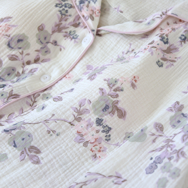 Purple Pipe Lining Padded Floral Print Cotton Pajama Set