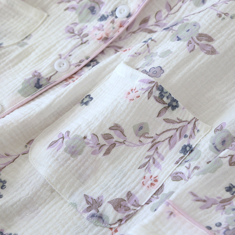 Purple Pipe Lining Padded Floral Print Cotton Pajama Set