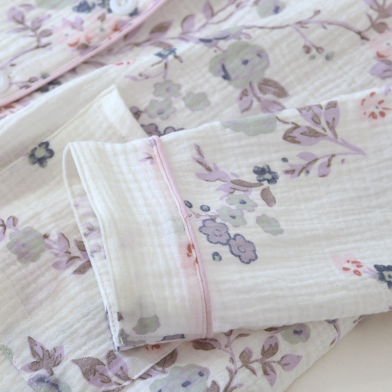 Purple Pipe Lining Padded Floral Print Cotton Pajama Set