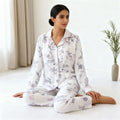 Purple Pipe Lining Padded Floral Print Cotton Pajama Set