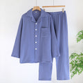 Cotton Solid Blue Long Pajama Set