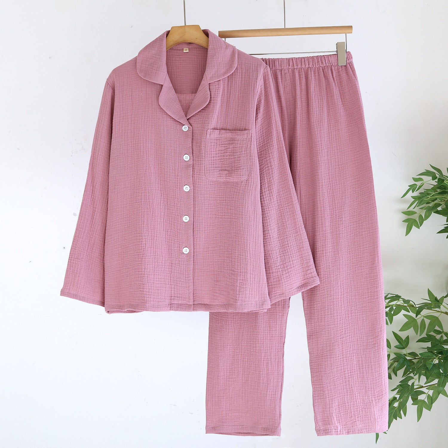 Cotton Solid Purple Long Pajama Set
