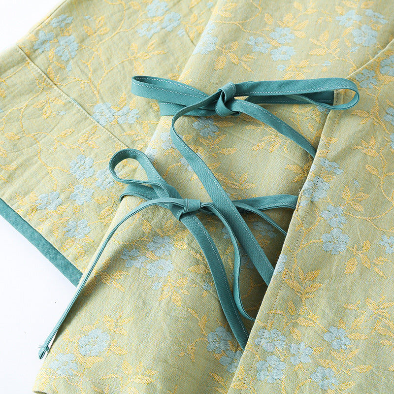 Floral Print Yarn-Dyed Cotton Kimono Pajama Set - Green