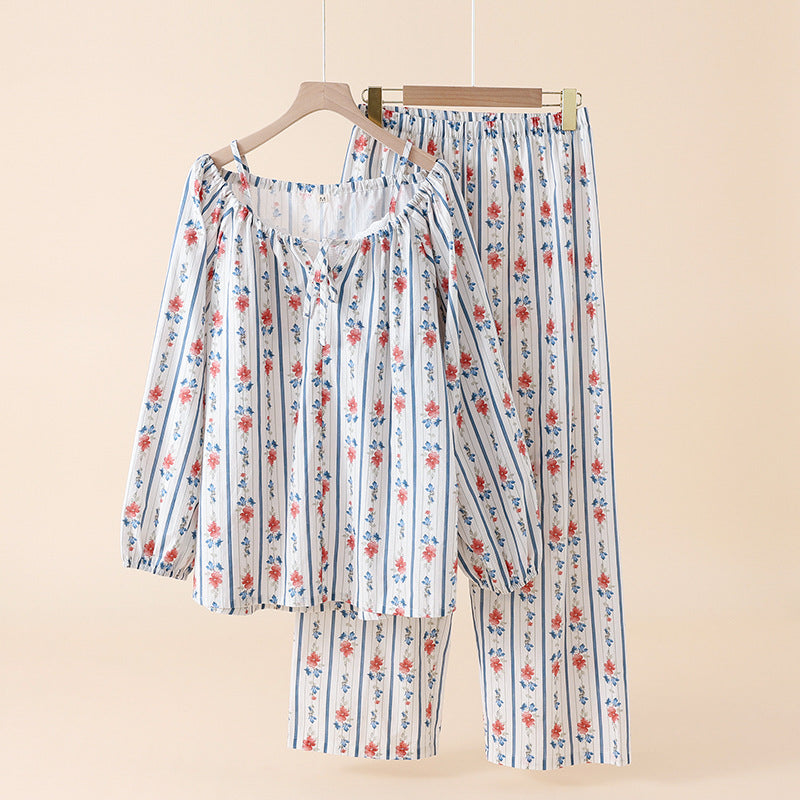 Parisian Chic Striped Floral Cotton Co-ord Pyjama Set