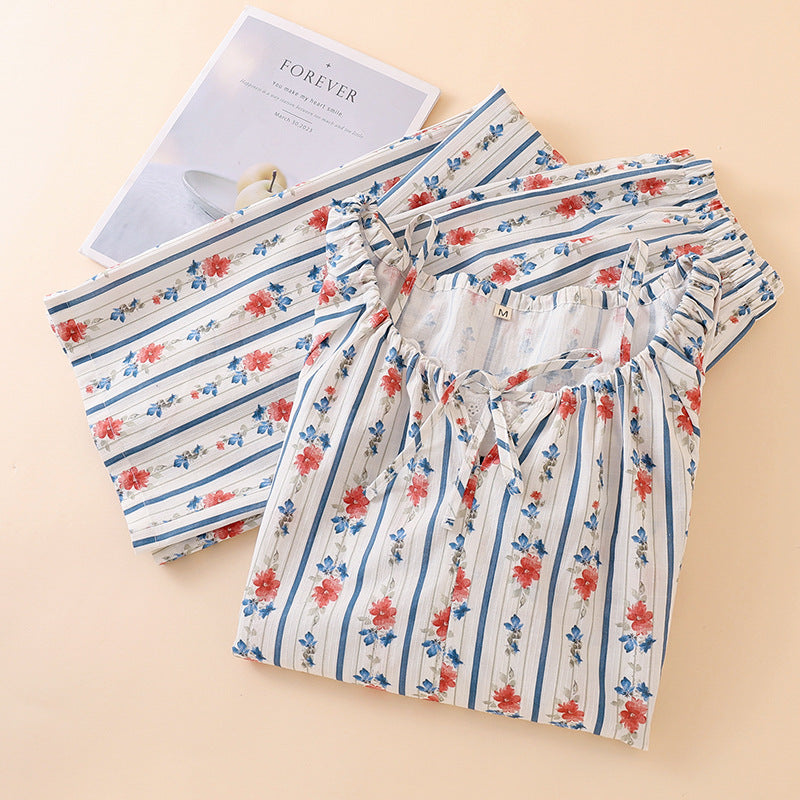 Parisian Chic Striped Floral Cotton Co-ord Pyjama Set