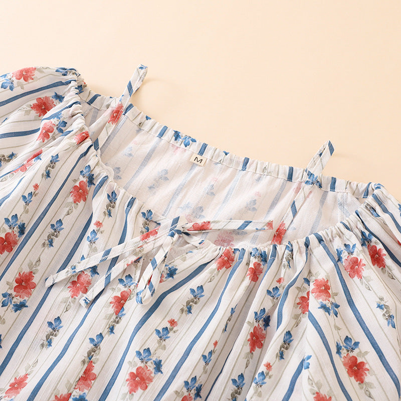 Parisian Chic Striped Floral Cotton Co-ord Pyjama Set