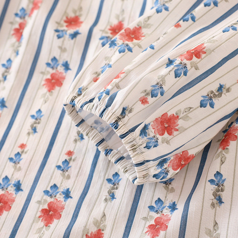 Parisian Chic Striped Floral Cotton Co-ord Pyjama Set