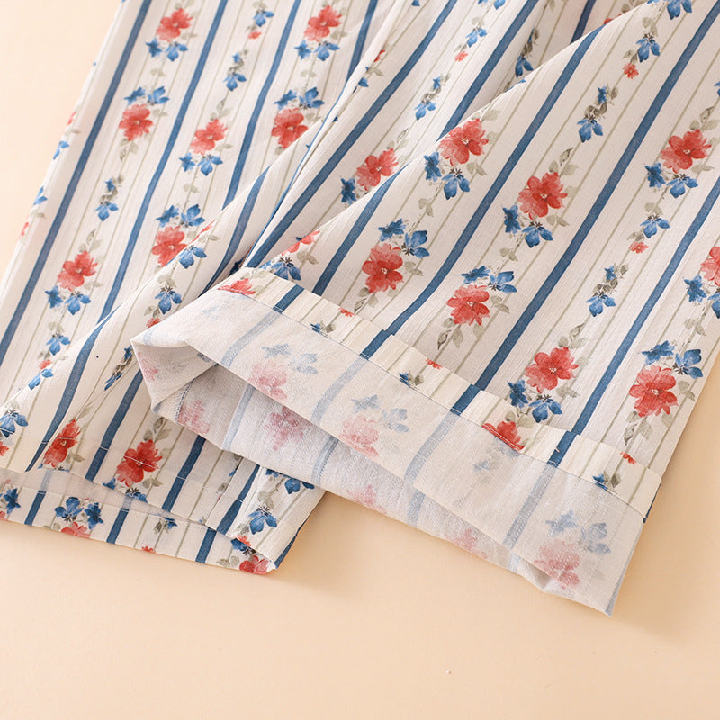 Parisian Chic Striped Floral Cotton Co-ord Pyjama Set