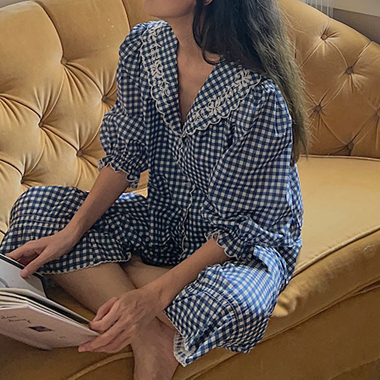 Cotton Gingham Ruffle Lounge Co-ord Set