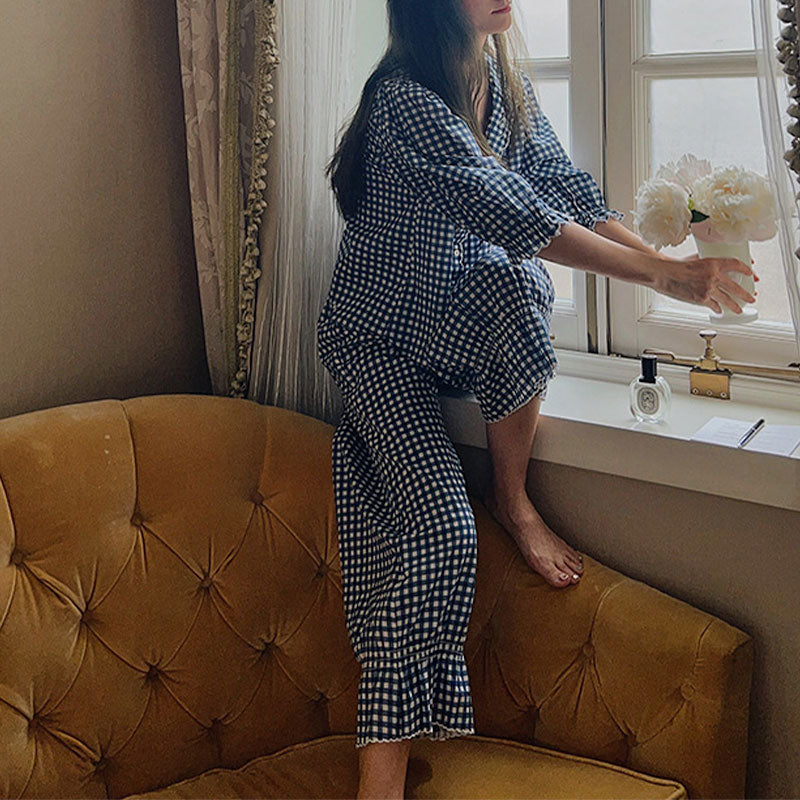 Cotton Gingham Ruffle Lounge Co-ord Set