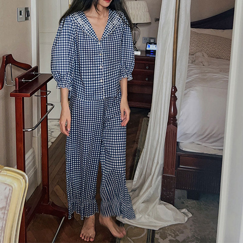 Cotton Gingham Ruffle Lounge Co-ord Set