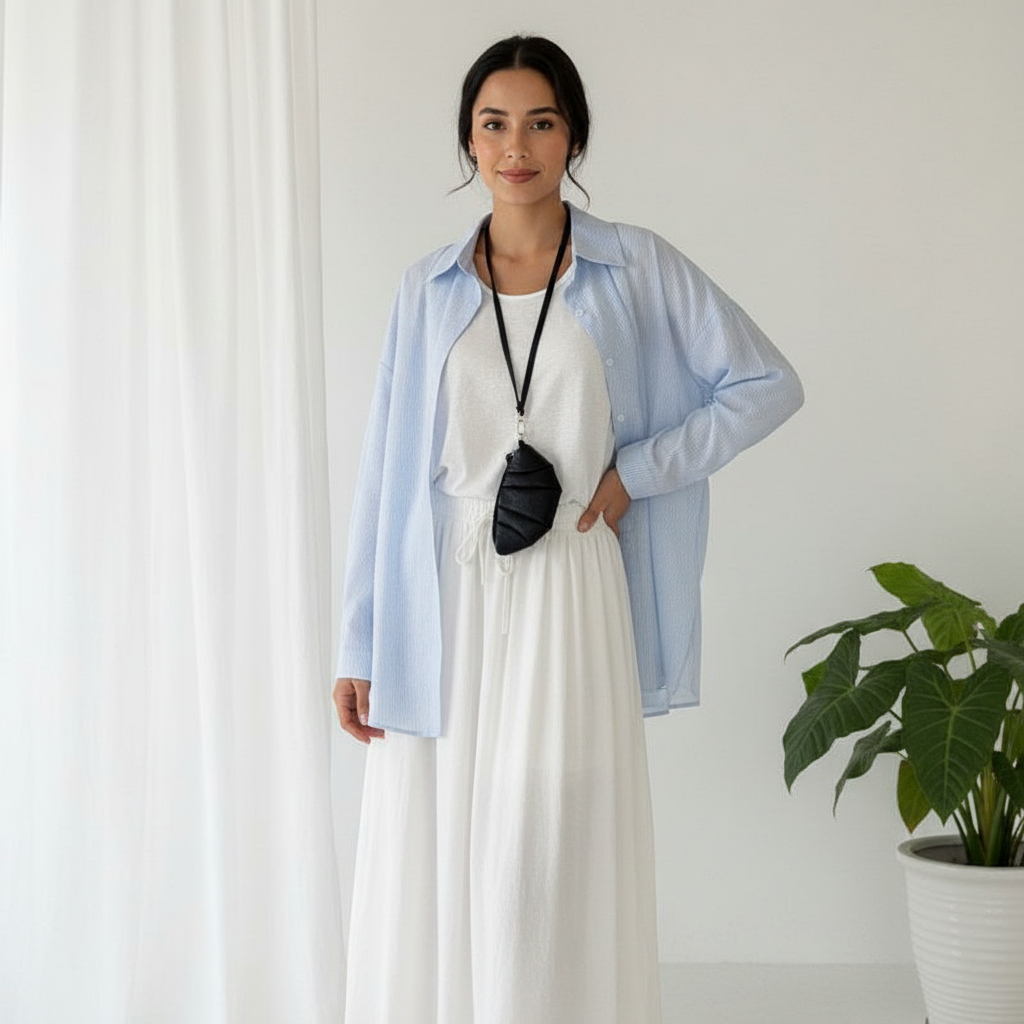 Light Cotton Back Slit Tie-up Striped 3PC Pajama Set