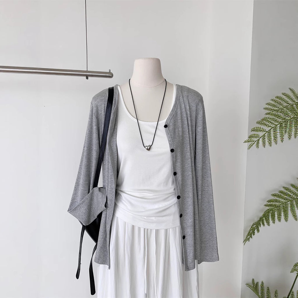Wide Leg Bottom with Grey Cardigan 3PC Set