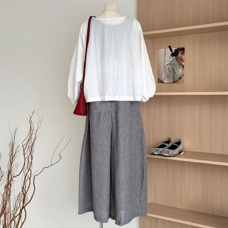 Black Tank Top White Cardigan Gray Wide-Leg Pants 3PC Set