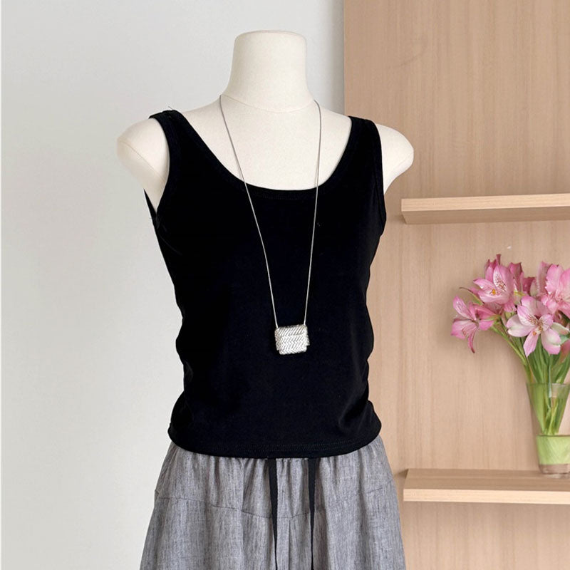 Black Tank Top White Cardigan Gray Wide-Leg Pants 3PC Set