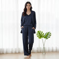 Bridal Lace Trim high quality Ice Silk 3PC Pyjama Set - Navy