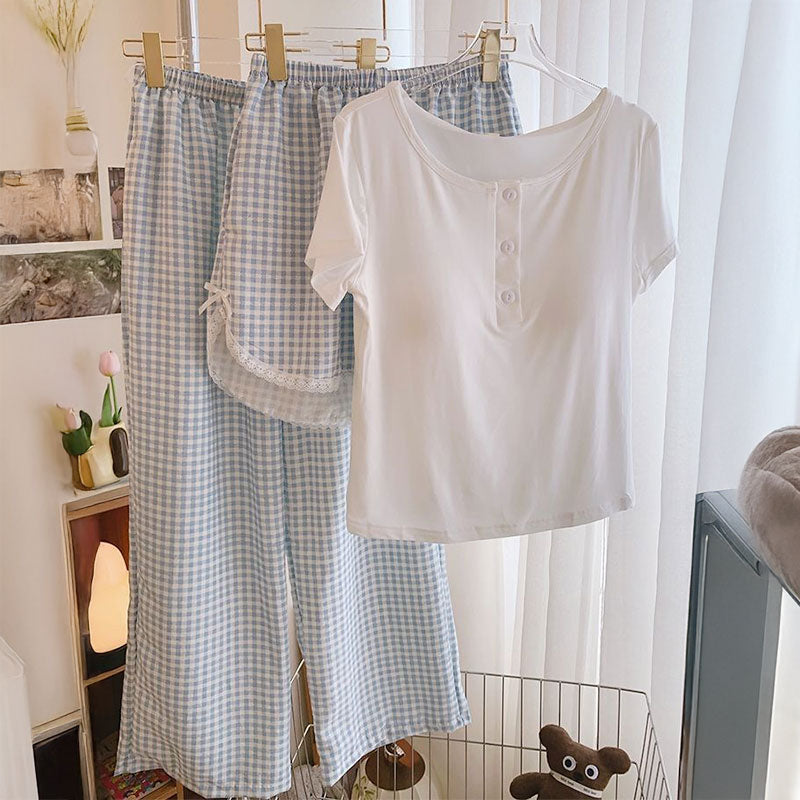 Gingham Plaid Padded 3PC Pajama Set