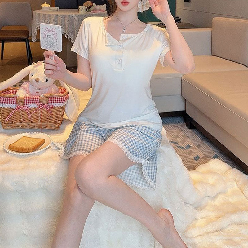 Gingham Plaid Padded 3PC Pajama Set