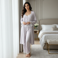 Bridal Ice Silk Lace 3PC Pajama Set - Purple