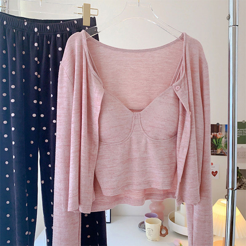 Sakura Pink Marl Padded Polka Dot 3PC Pajama Set