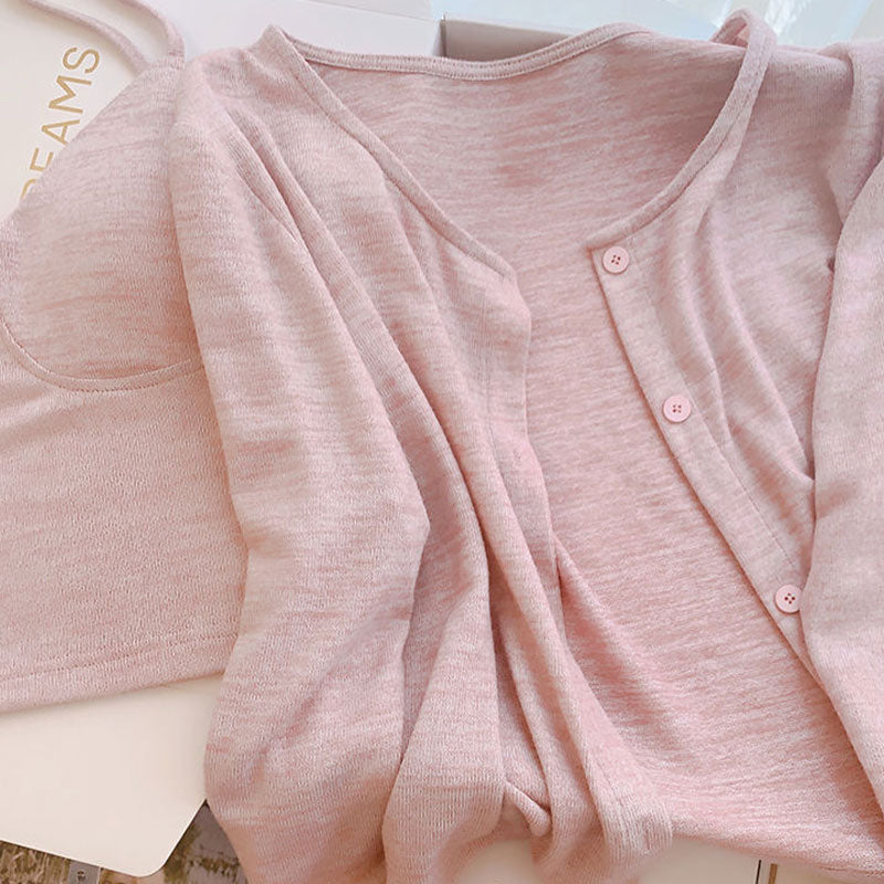 Sakura Pink Marl Padded Polka Dot 3PC Pajama Set