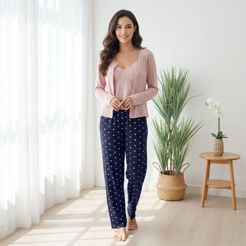 Sakura Pink Marl Padded Polka Dot 3PC Pajama Set