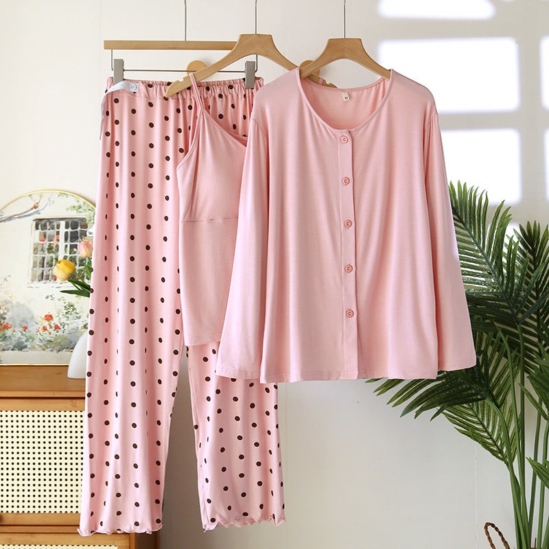 Pink Mini Polka Dots 3PC Lounge Pajama Set
