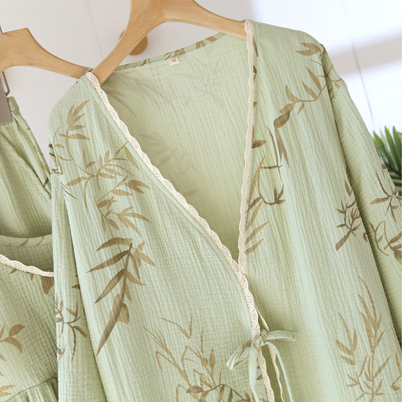 Bamboo Leaf Print Cotton 3PC Pajama Set