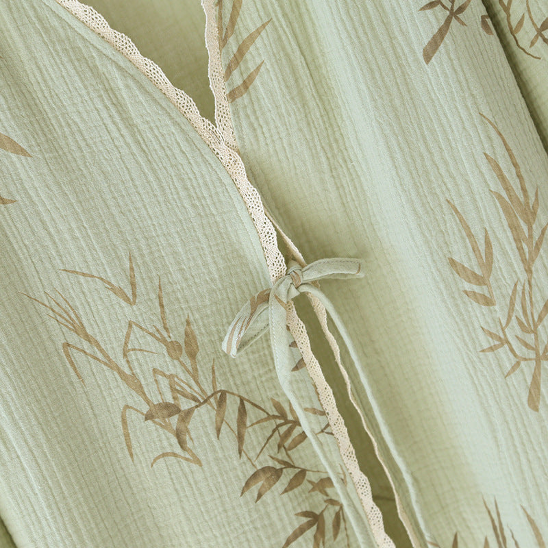 Bamboo Leaf Print Cotton 3PC Pajama Set