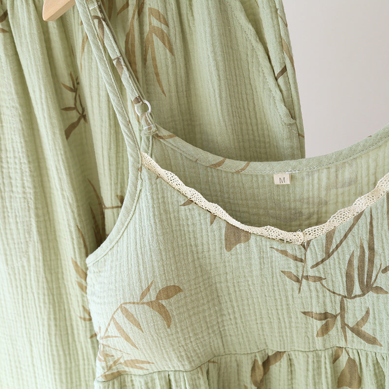 Bamboo Leaf Print Cotton 3PC Pajama Set