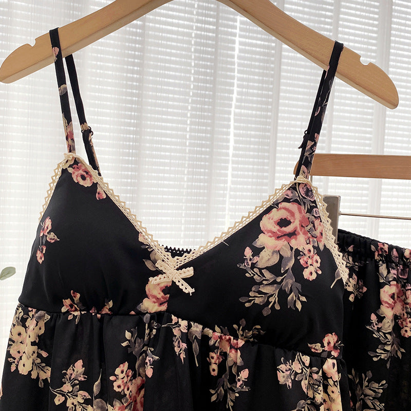 Midnight Garden Floral silk 3PC Robe with Shorts Set