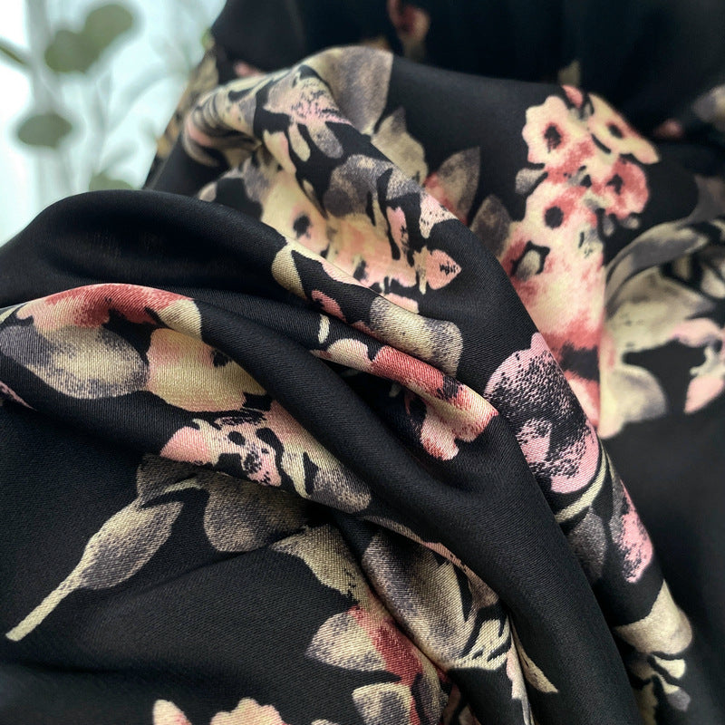 Midnight Garden Floral silk 3PC Robe with Shorts Set