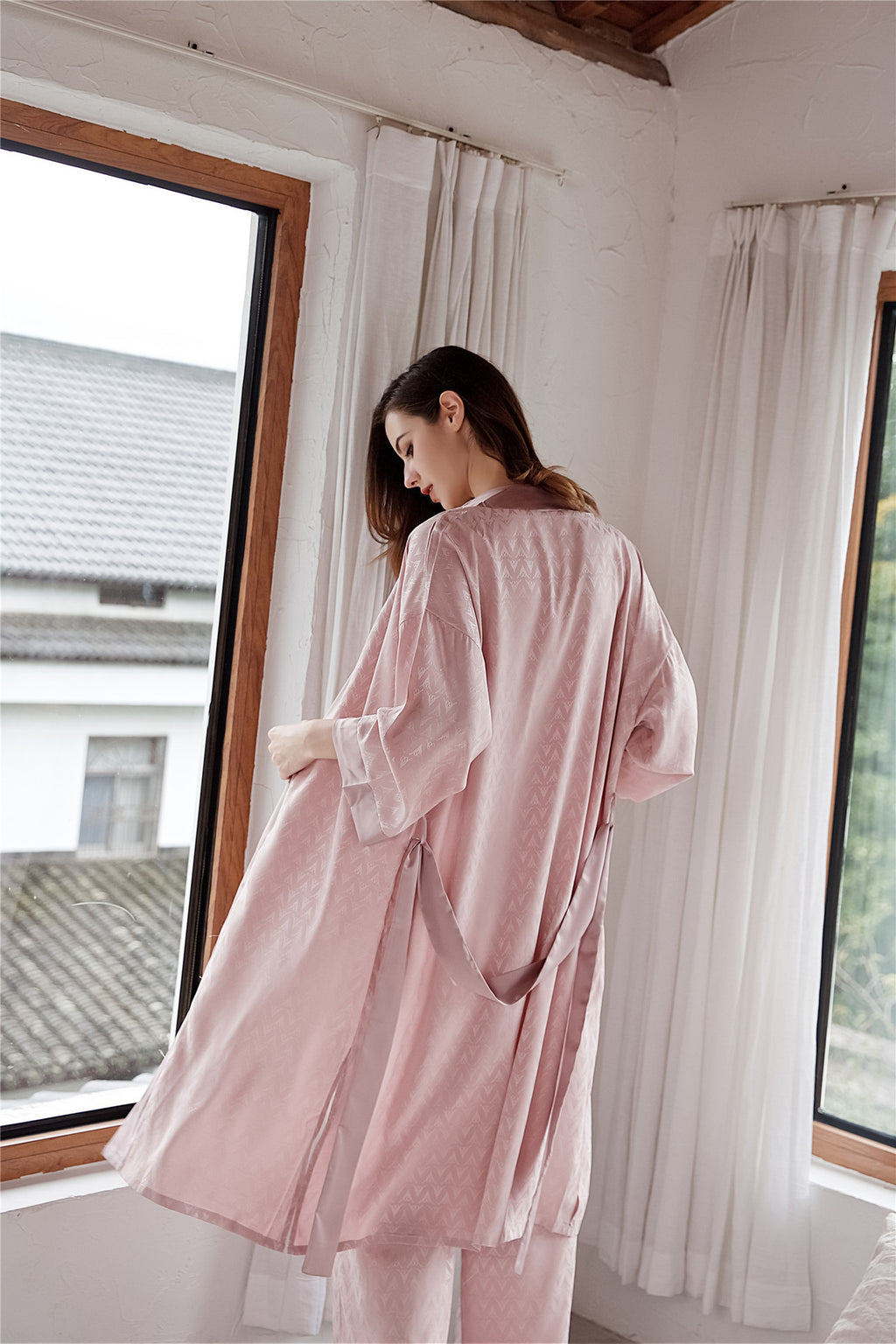 Rose Elegance Silk Lace Lounge 3PC Pajama Set