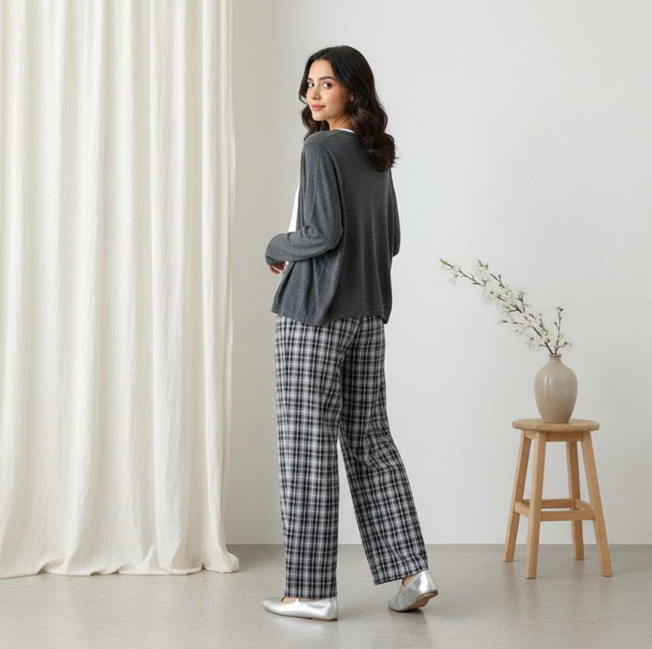 Cotton Casual Plaid 3PC Pajama Set