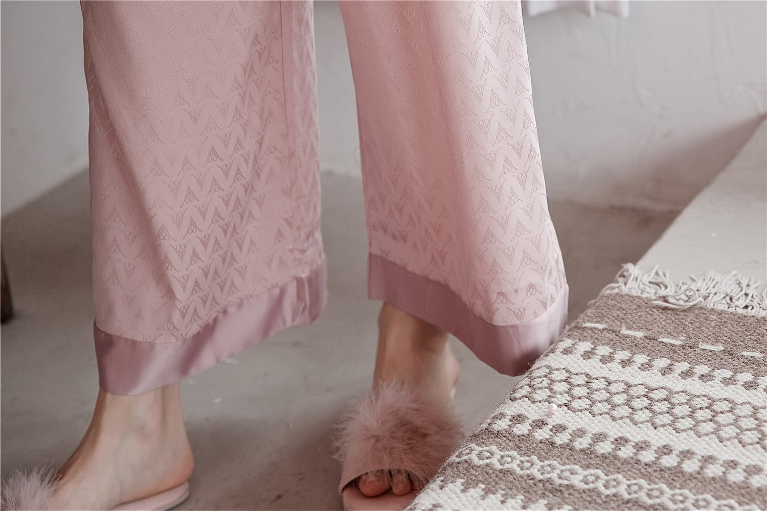 Rose Elegance Silk Lace Lounge 3PC Pajama Set