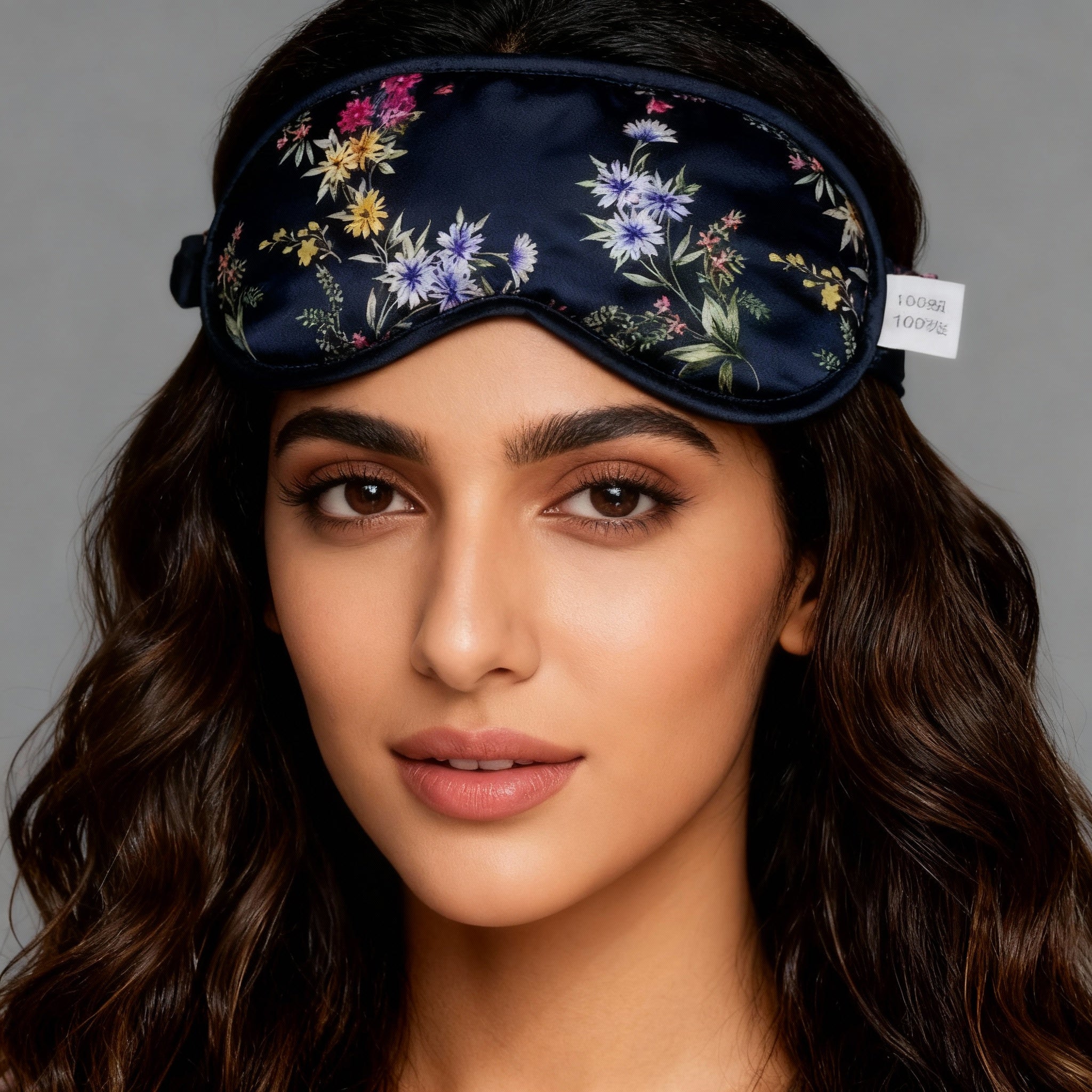 Black Silk Floral Print Sleep Mask