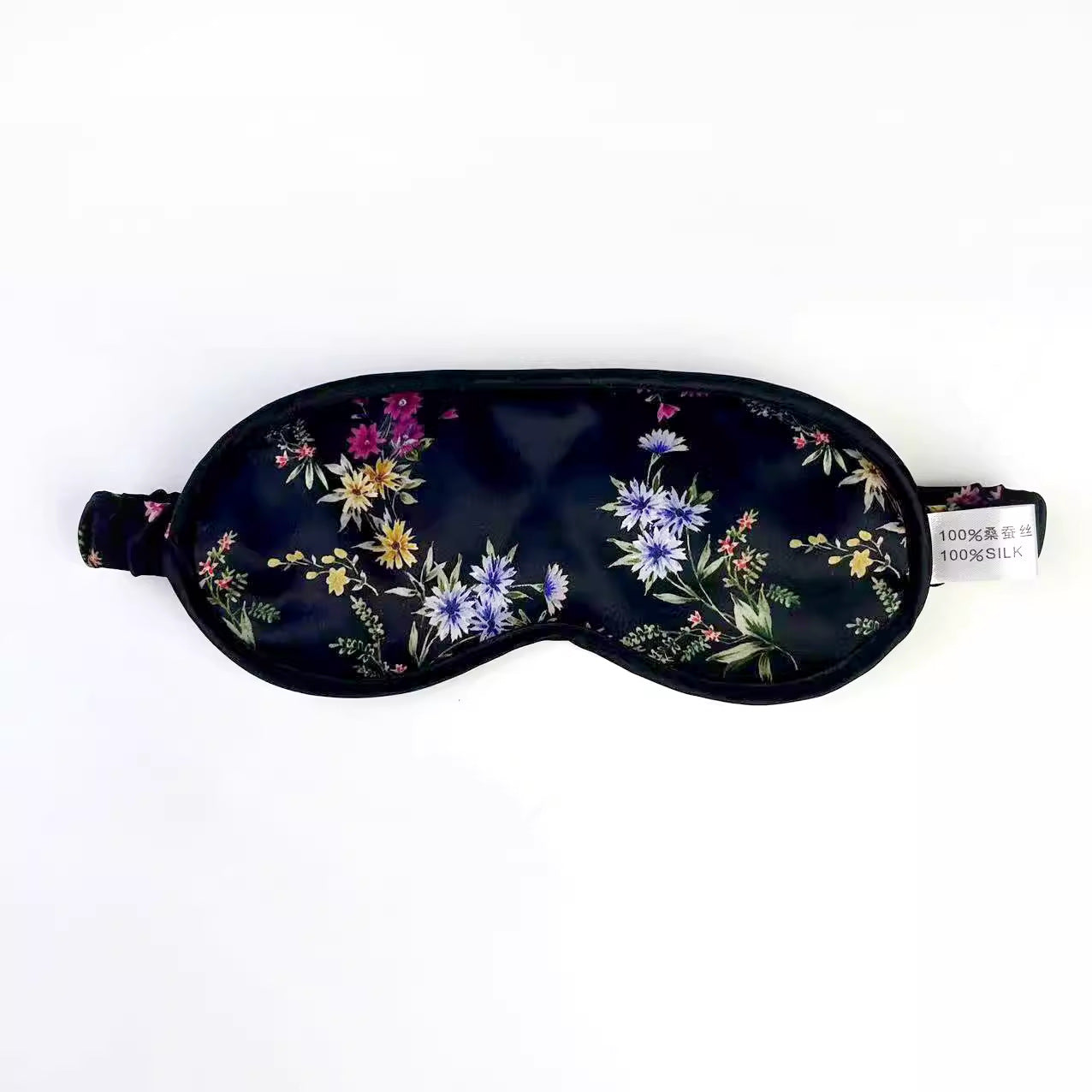 Black Silk Floral Print Sleep Mask
