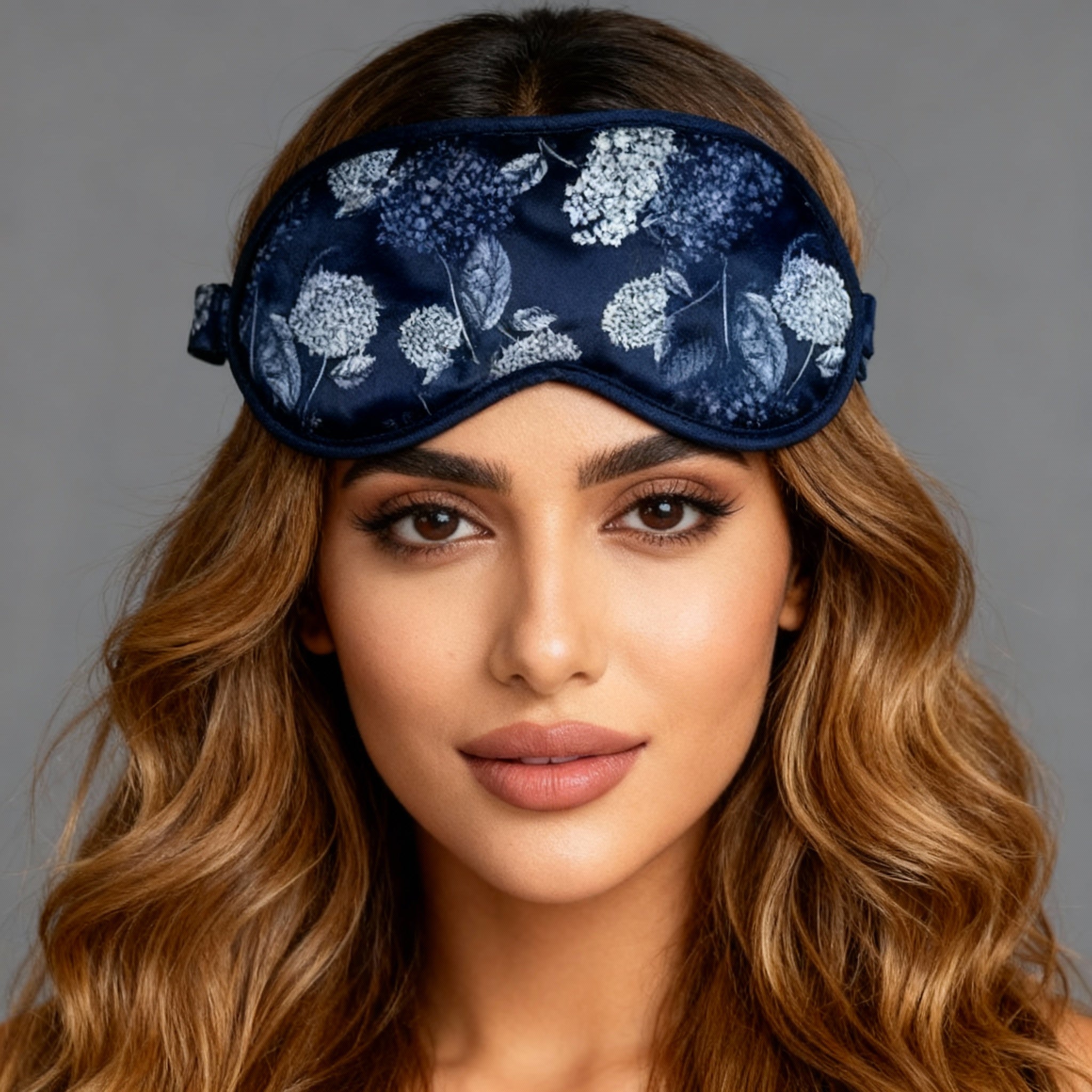 Navy Silk Hydrangea Print Sleep Mask