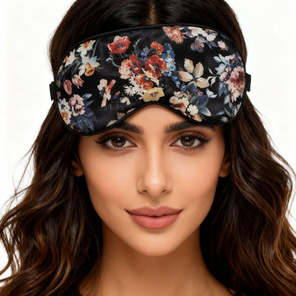 Black Floral Silk Sleep Mask