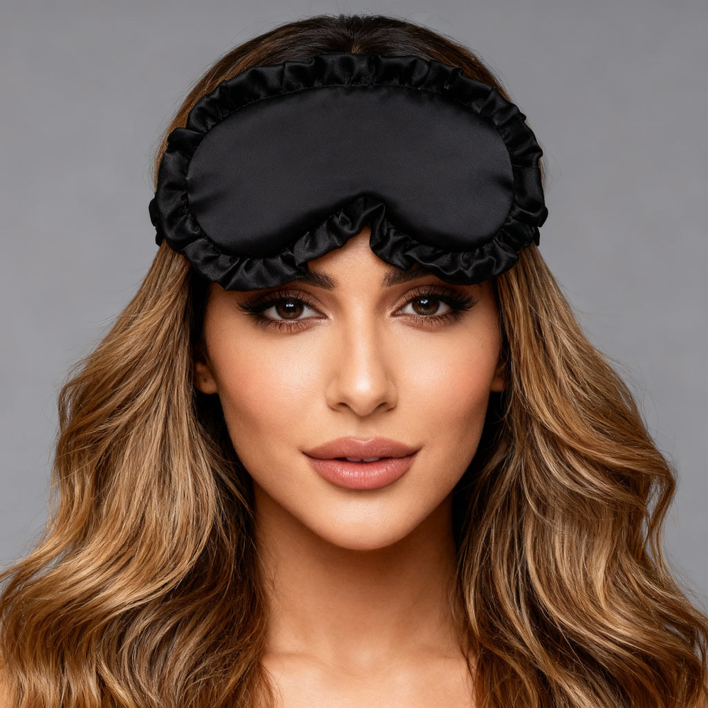 Black Ruffled Silk Sleep Mask