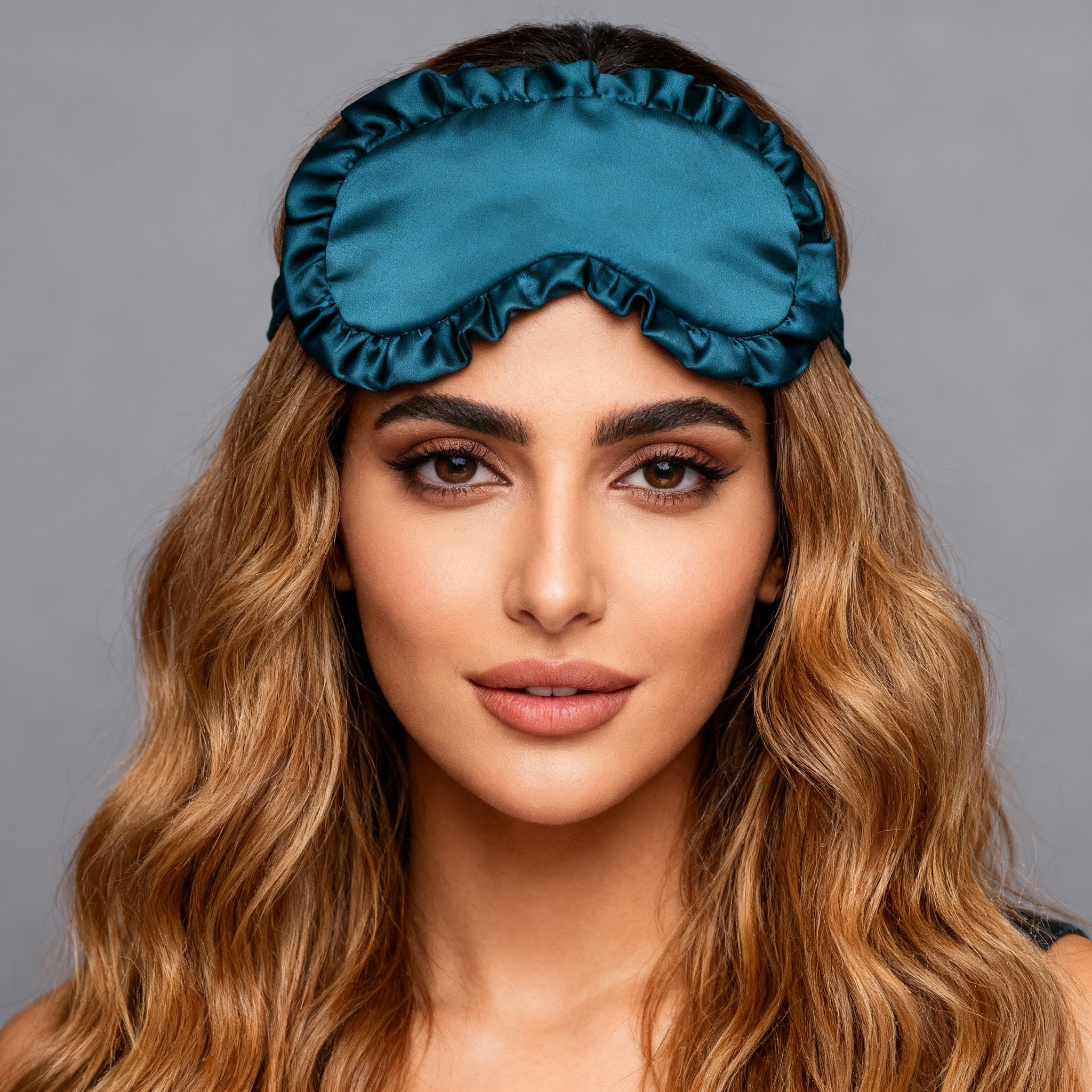 Dark Green Ruffled Silk Sleep Mask
