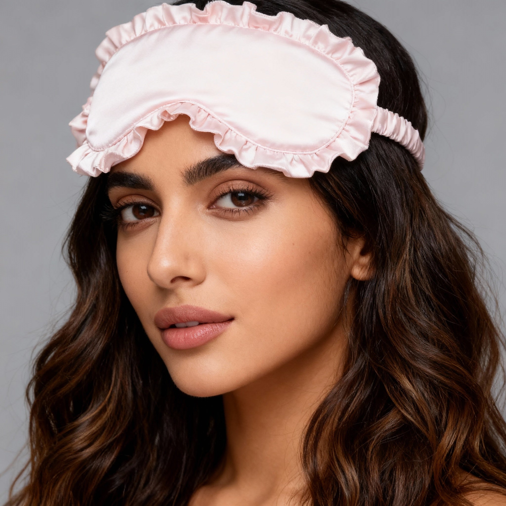 Light Blush Pink Ruffled Silk Sleep Mask