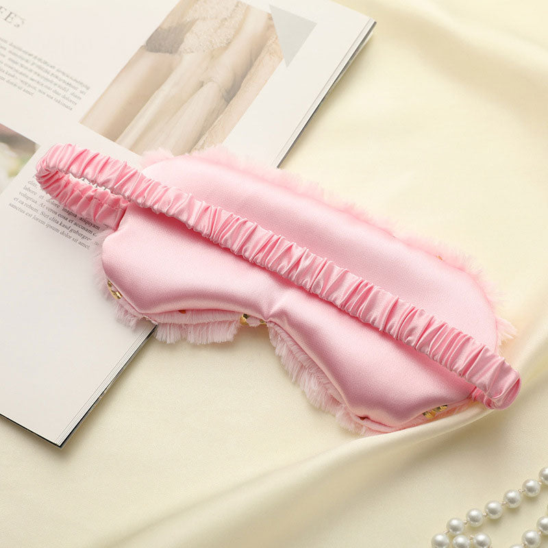 Pink Plush Heart Print Sleep Mask