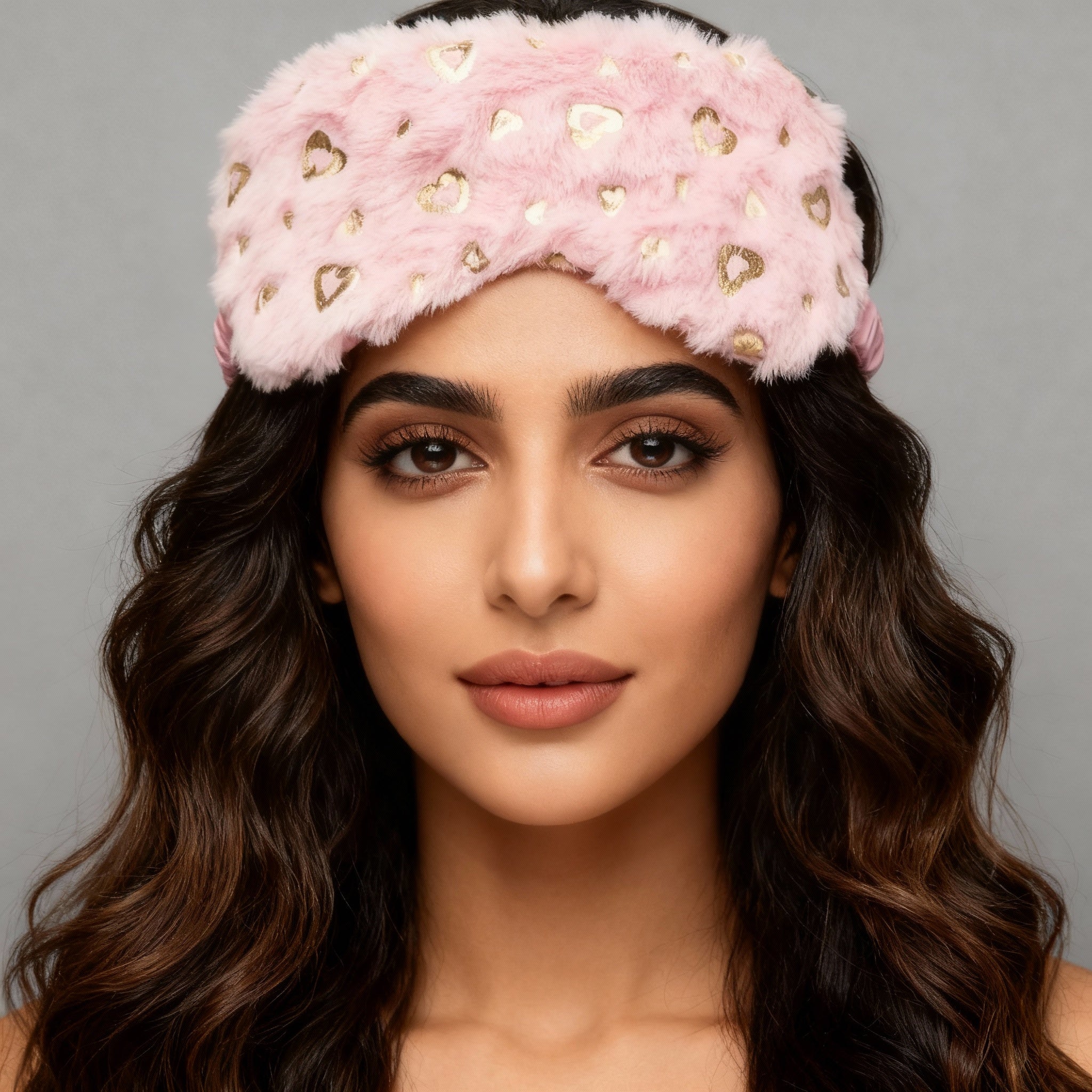 Pink Plush Heart Print Sleep Mask