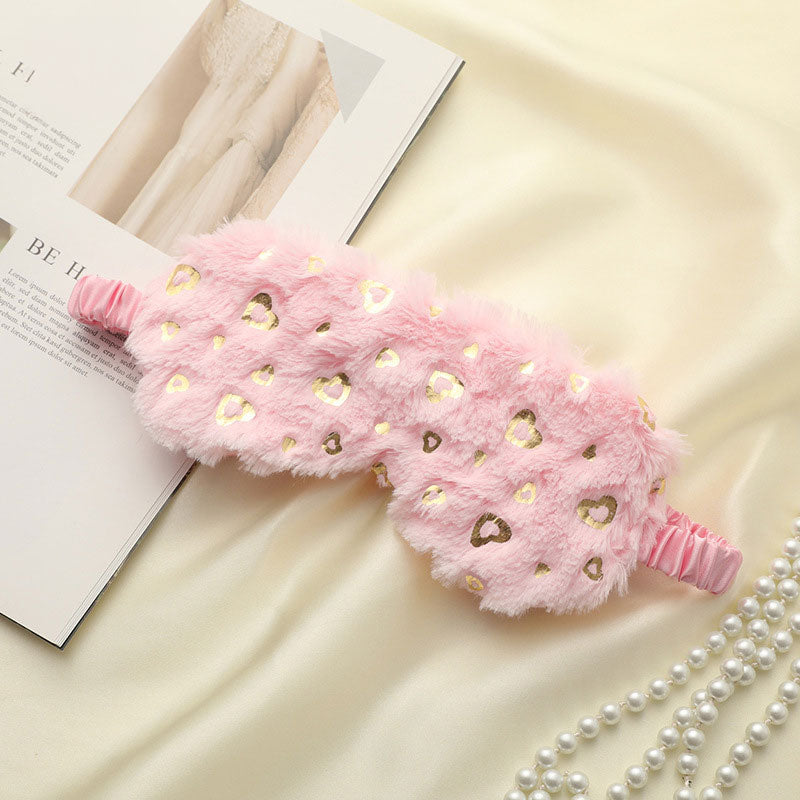 Pink Plush Heart Print Sleep Mask