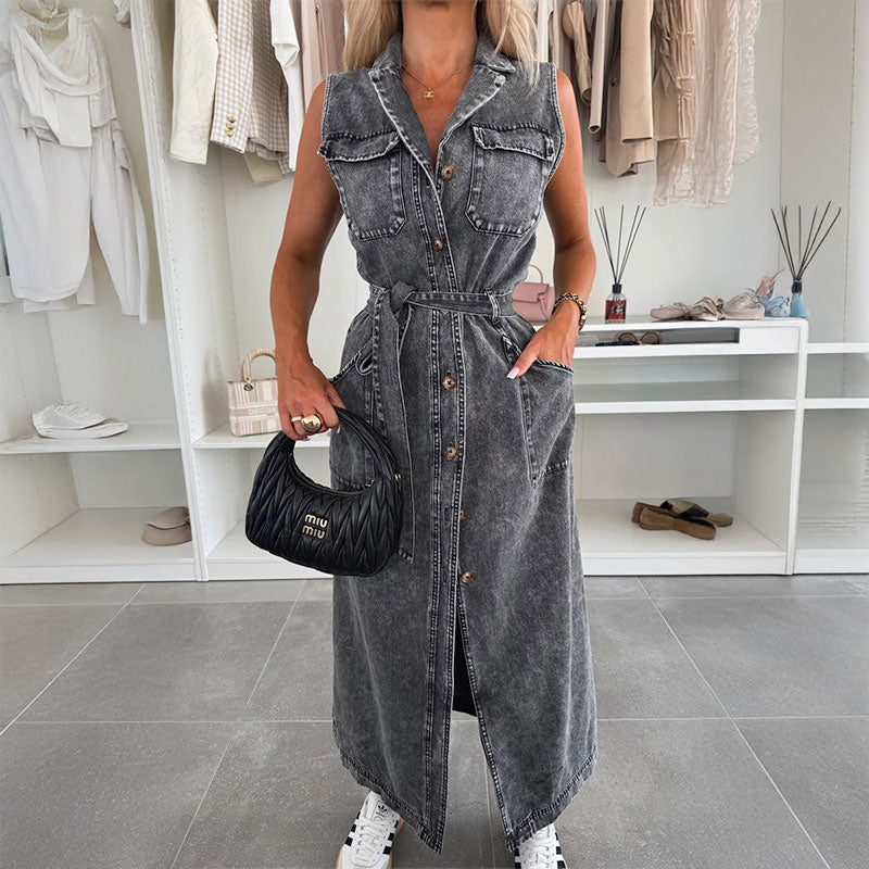 Urban Tie Denim Sleeveless Dress - Black