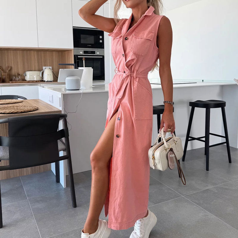 Urban Tie Denim Sleeveless Dress - Pink