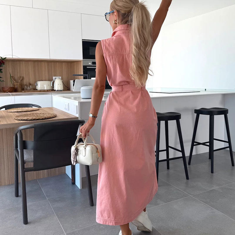 Urban Tie Denim Sleeveless Dress - Pink