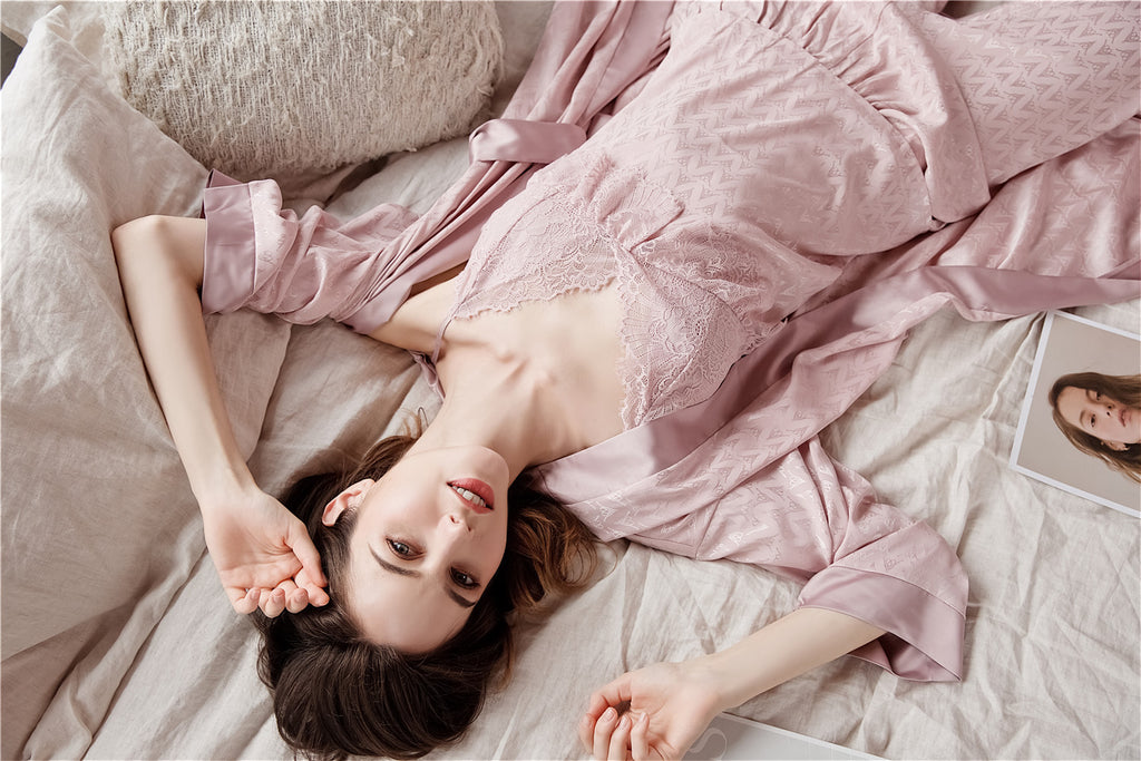 Rose Elegance Silk Lace Lounge 3PC Pajama Set