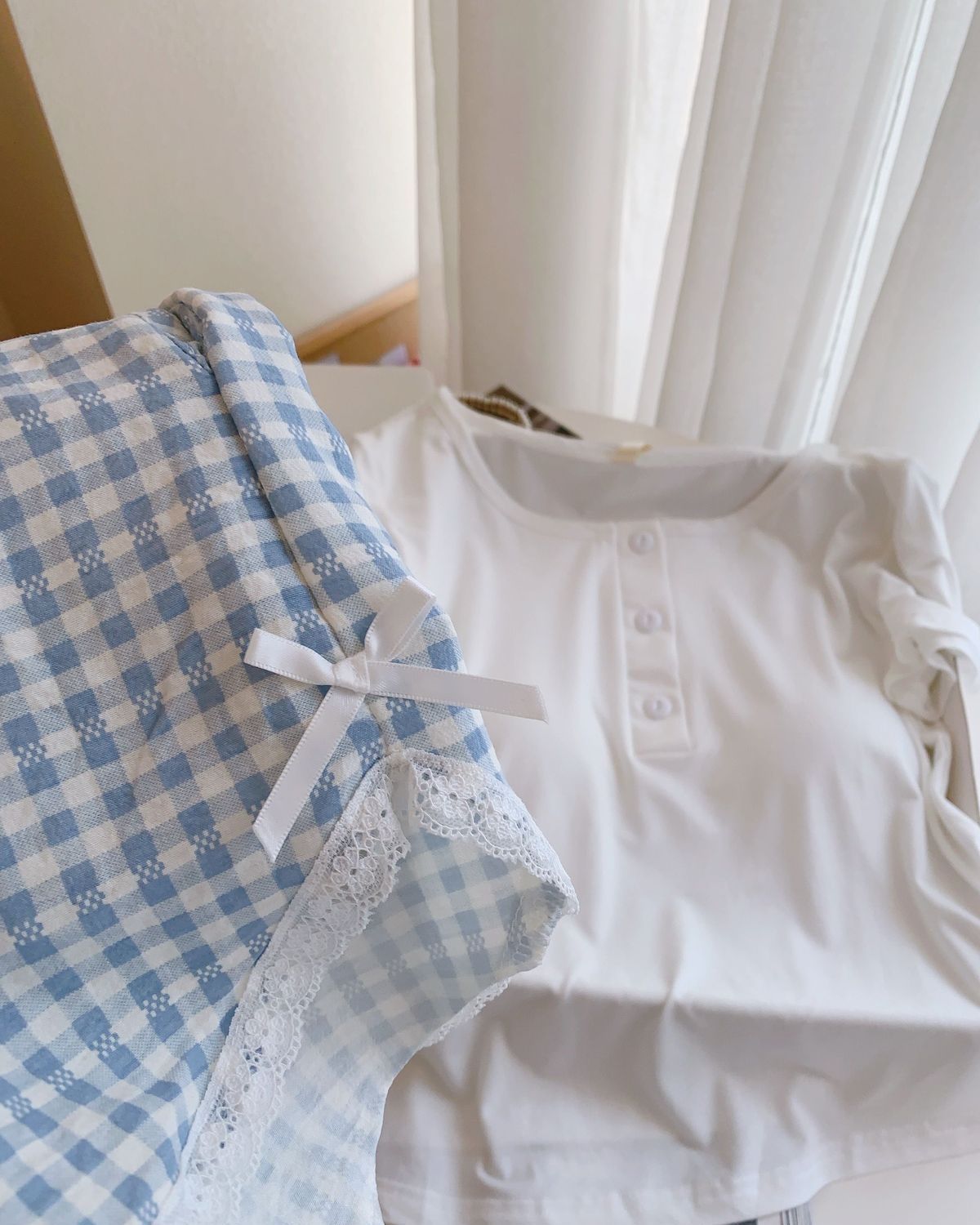 Gingham Plaid Padded 3PC Pajama Set